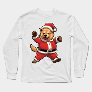 Cartoon Christmas Akita Dog Dancing Long Sleeve T-Shirt